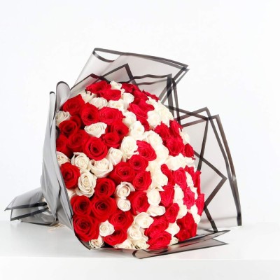 SUPER BOUQUET - 100pcs white &amp; red rose mix bouquet