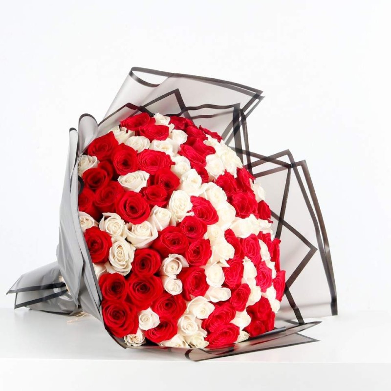 SUPER BOUQUET - 100pcs white & red rose mix bouquet