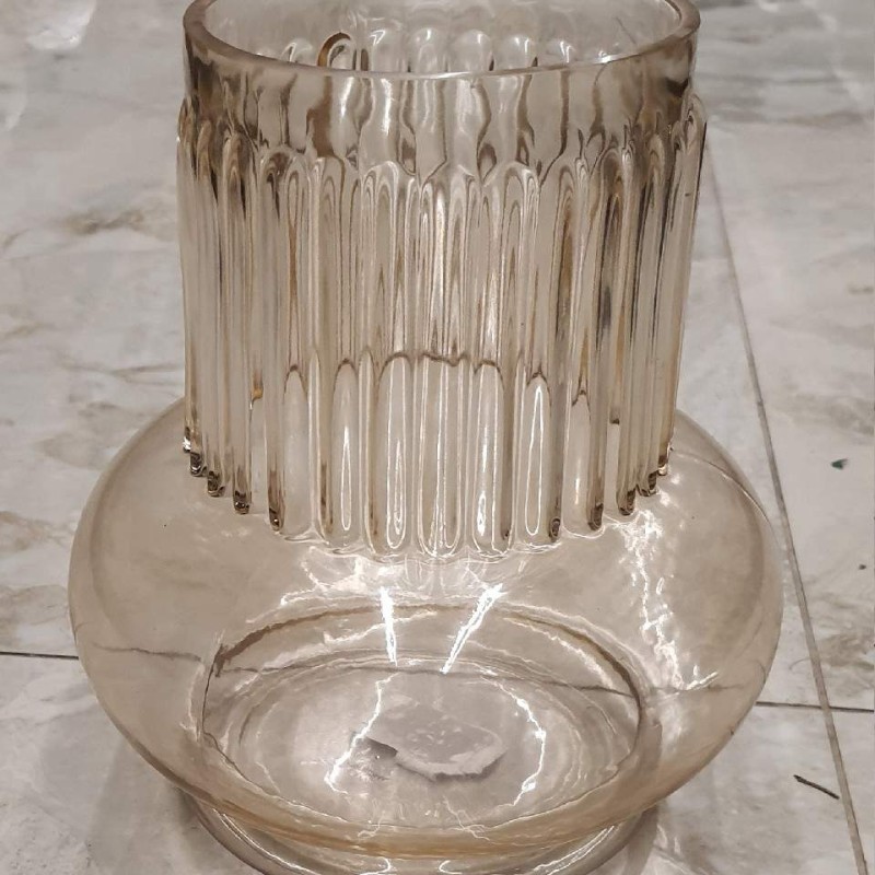 Amber Ribbed Mushroom Glass Vase