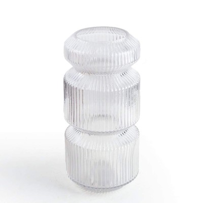 Clear Tiered Ribbed Glass Vase