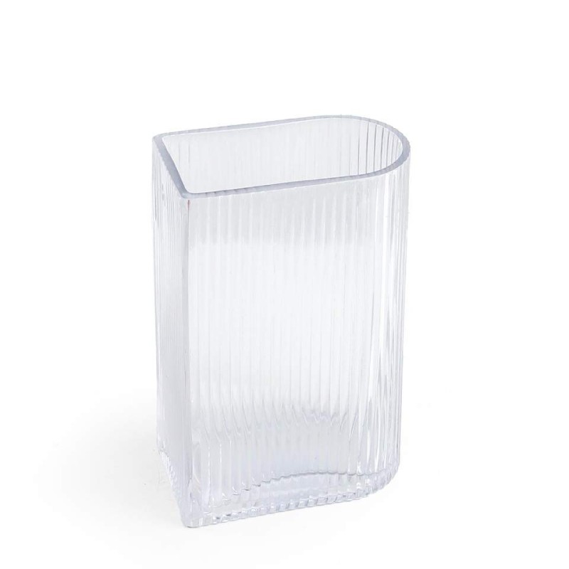 Clear Ribbed Half-Oval Glass Vase