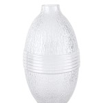 Clear Textured Glass Vase with Silver Bands