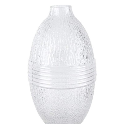 Clear Textured Glass Vase with Silver Bands