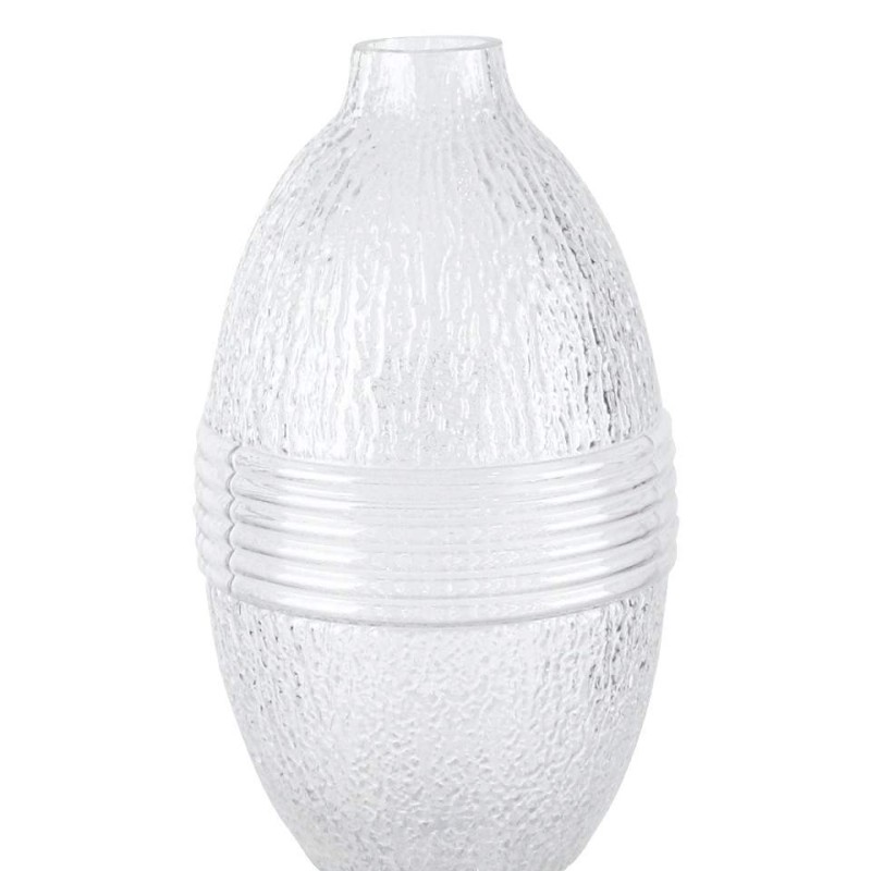 Clear Textured Glass Vase with Silver Bands