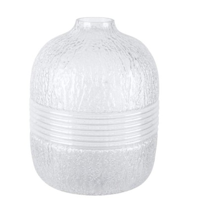 Frosted Ripple Glass Vase with Silver Bands