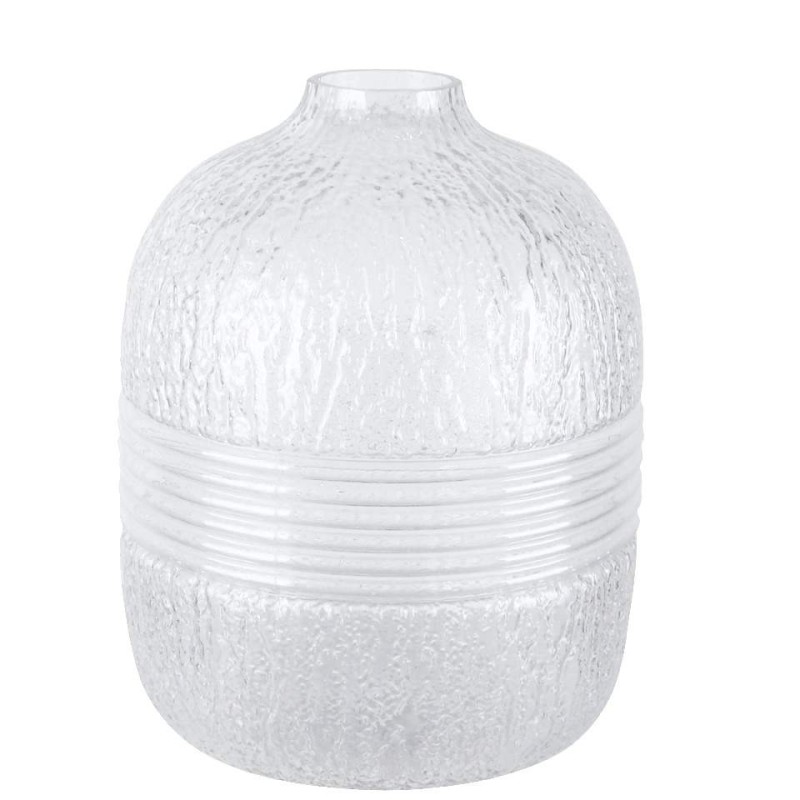 Frosted Ripple Glass Vase with Silver Bands