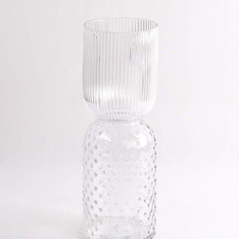 Clear Ribbed &amp; Hobnail Glass Vase