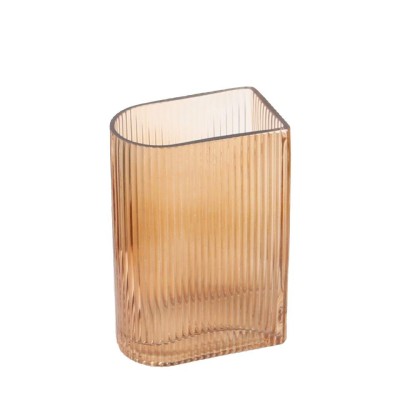 Amber Ribbed Half-Cylinder Glass Vase