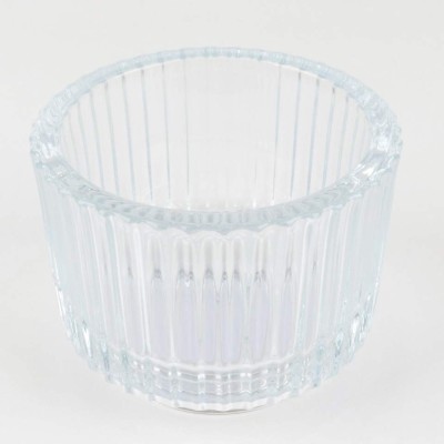 Wide Ribbed Glass Bowl Vase
