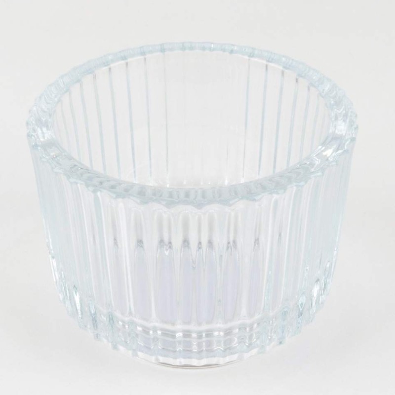 Wide Ribbed Glass Bowl Vase