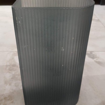Frosted Smoke Gray Ribbed Half-Moon Vase