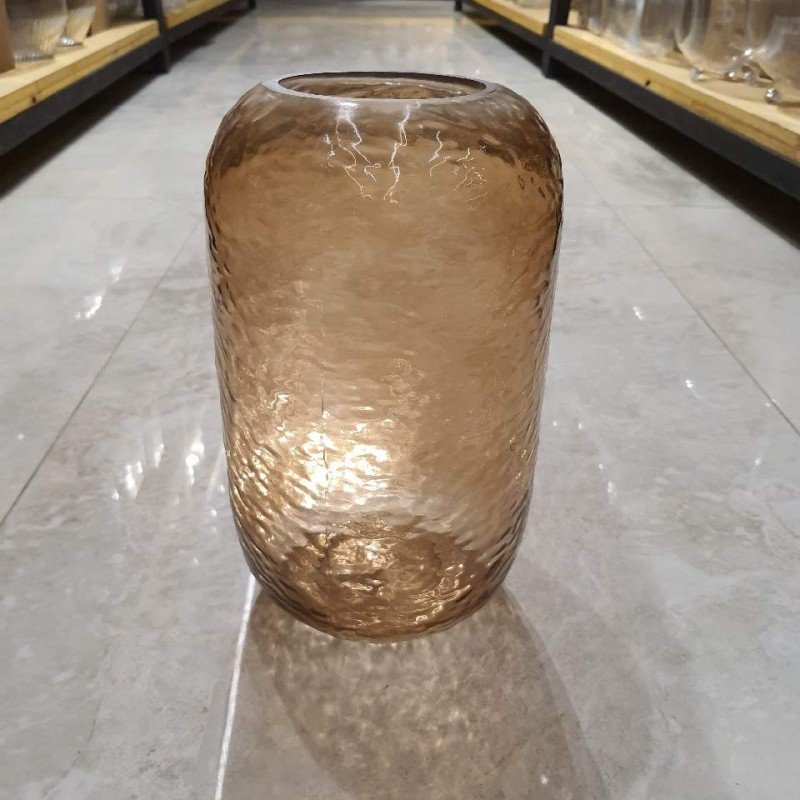 Amber Hammered Glass Cylinder Vase