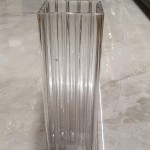 Smoked Gray Scalloped Ribbed Glass Vase