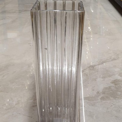 Smoked Gray Scalloped Ribbed Glass Vase