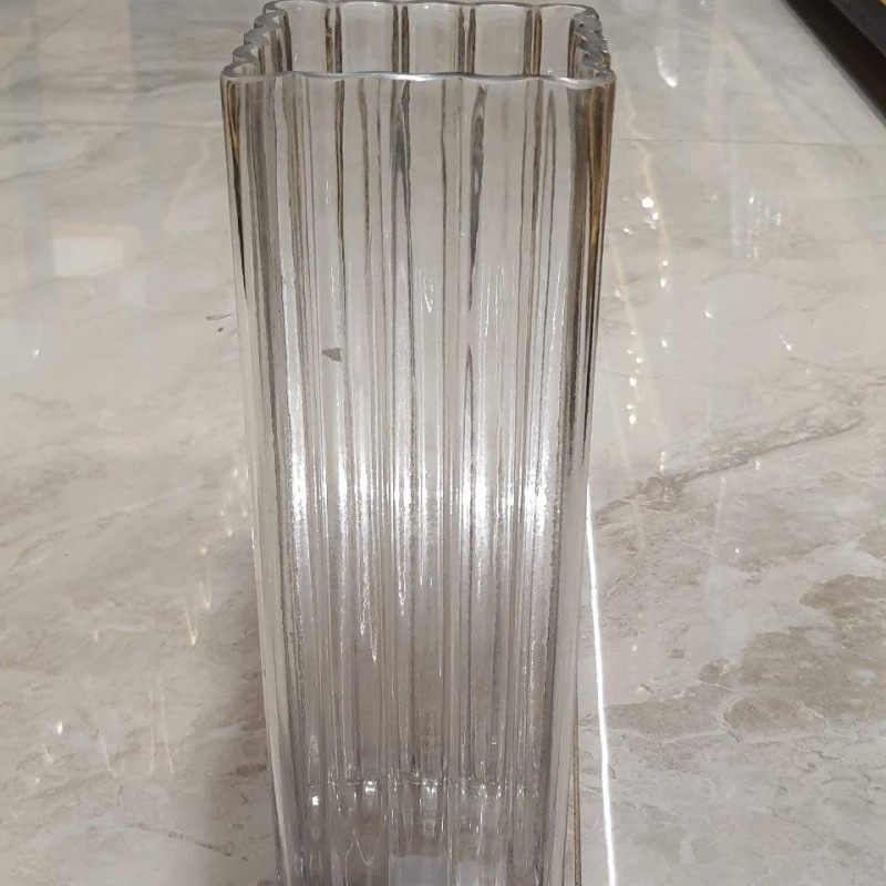 Smoked Gray Scalloped Ribbed Glass Vase