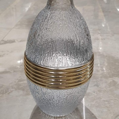 Textured Glass Vase with Gold Bands