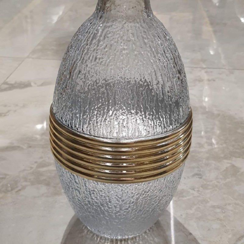 Textured Glass Vase with Gold Bands