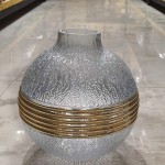 Frosted Ripple Glass Vase with Gold Rings