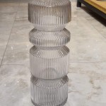 Smoked Gray Ribbed Totem Glass Vase