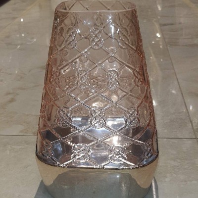 Rose Gold Embossed Floral Glass Vase