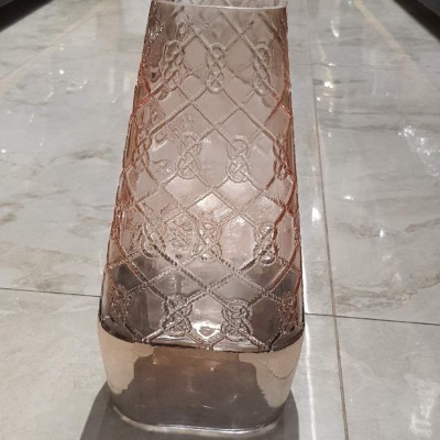 Tall Rose Gold Embossed Lattice Vase