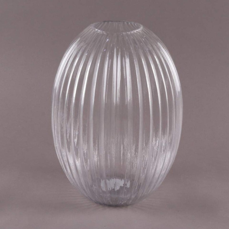 Ribbed Round Glass Vase