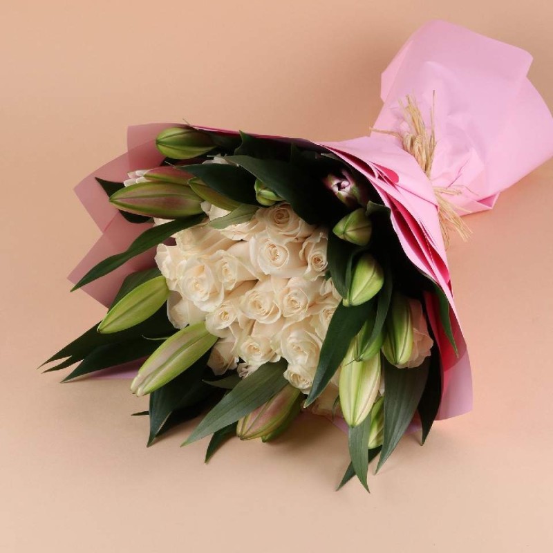 Stargazer with White Rose Bouquet