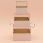 Elegant Beige Linen & Acrylic 3-Tier Transparent Gift Tower