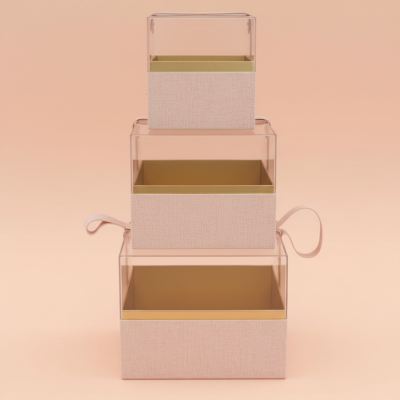 Elegant Beige Linen &amp; Acrylic 3-Tier Transparent Gift Tower