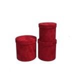 Set of 3 Luxe Red Velvet Round Flower Boxes